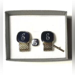 Vintage Square/Oval Tie Pin/Tack & Cuff Link Mesh Hematite Letter E
Golden Set